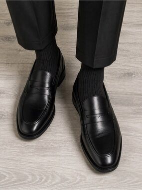 Hand Made Luxurious Black Leather Penny Loafers